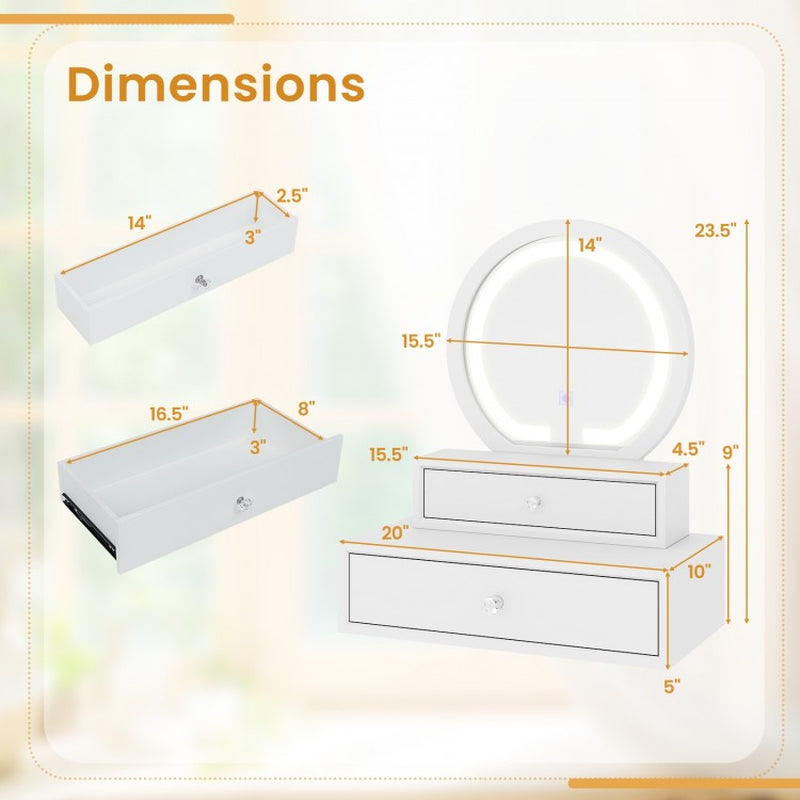 Illuminated Vanity Mirror for Bedroom Tabletop Use