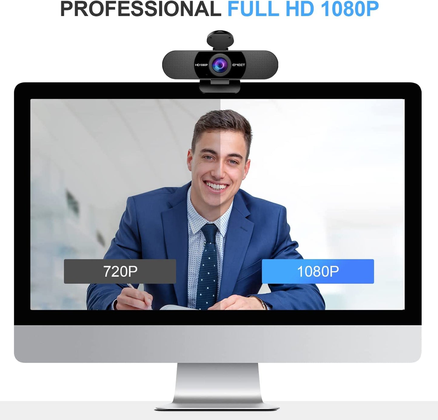 Webcam with Dual Microphones, 90° FOV, USB Plug Play-Online Conferencing and Streaming - Laptop and PC