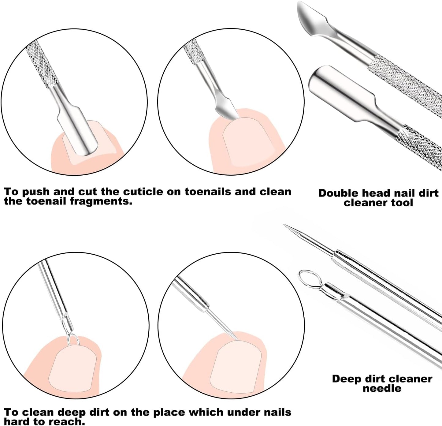 7-Piece Stainless Steel Ingrown Toenail Removal Kit with Under Nail Cleaner and Pedicure Tools