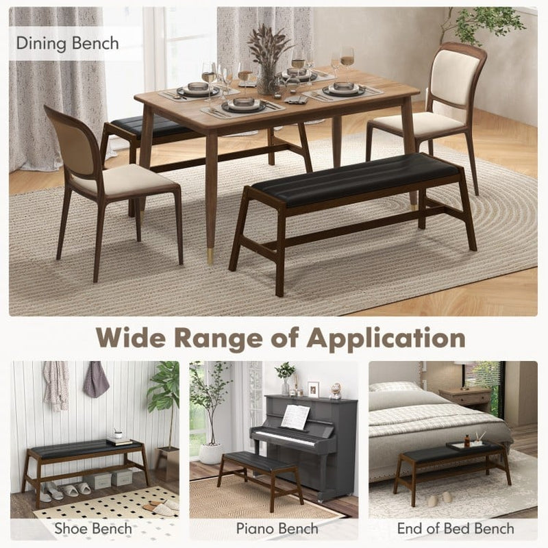 50-Inch Solid Wood Dining Bench with Upholstered Faux Leather Padded Seat
