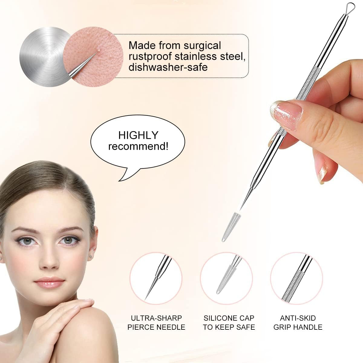 Professional Blackhead Remover Tool Kit - 6-Piece Pimple Extractor Set for Acne, Whiteheads, and Blemishes with Organized Case