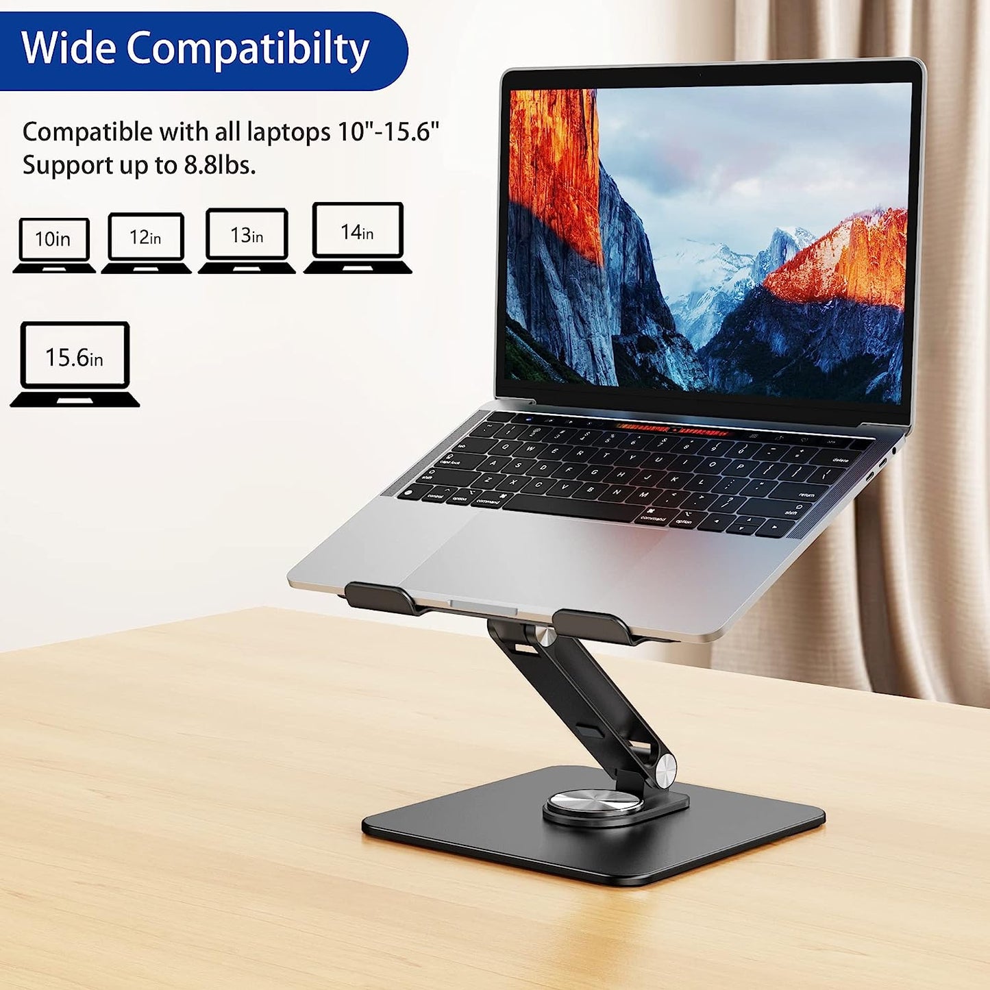 LSX7 Ergonomic Laptop Stand with 360° Rotating Base, Adjustable Riser for 10-15.6" Laptops, (Black)