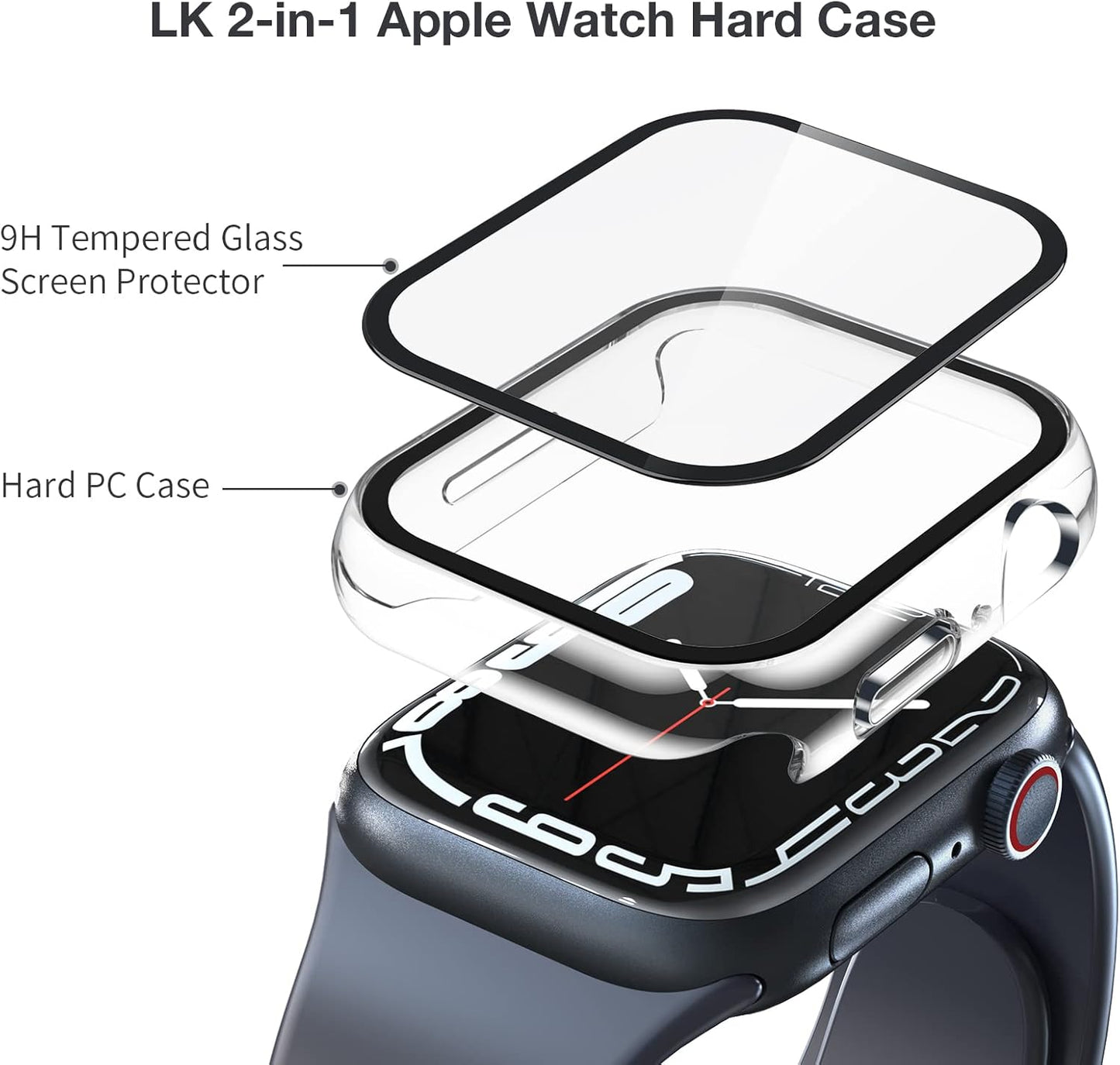 2 Pack Hard PC Case - Tempered Glass Screen Protector Compatible - Apple Watch Series 9/8/7 45Mm, Touch Sensitive, HD Ultra-Thin, Full Protective Cover for Iwatch 9/8/7 45Mm, Clear