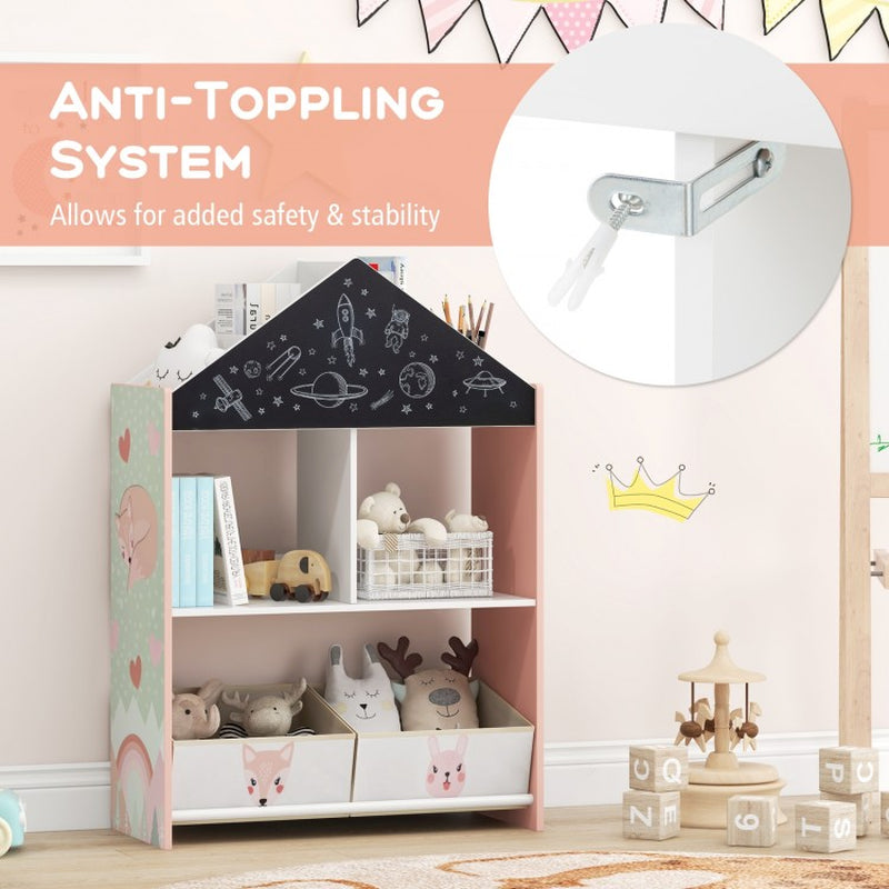 Children's Playhouse Bookshelf with Integrated Chalkboard and Whiteboard for Ages 3-6