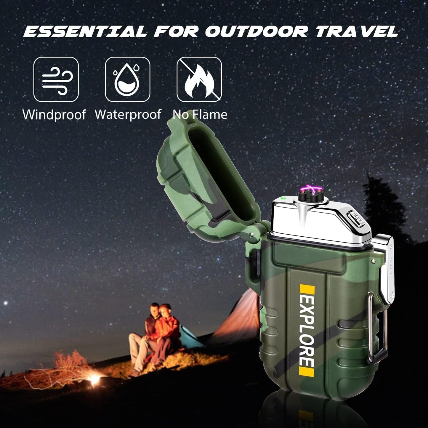 USB Rechargeable Arc Plasma Lighter - Waterproof Tactical EDC Gear for Camping and Survival (Camouflage)