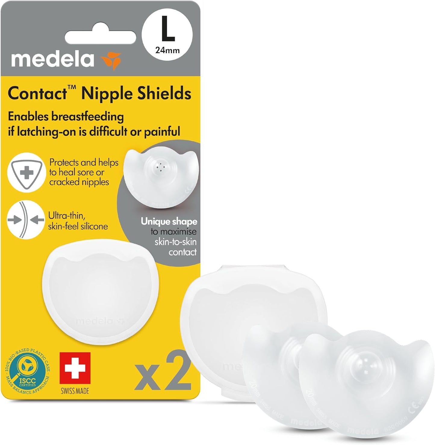 Contact Nipple Shield for Breastfeeding - 24mm, Latch Difficulties, Flat/Inverted Nipples, 2 Count - Carrying Case