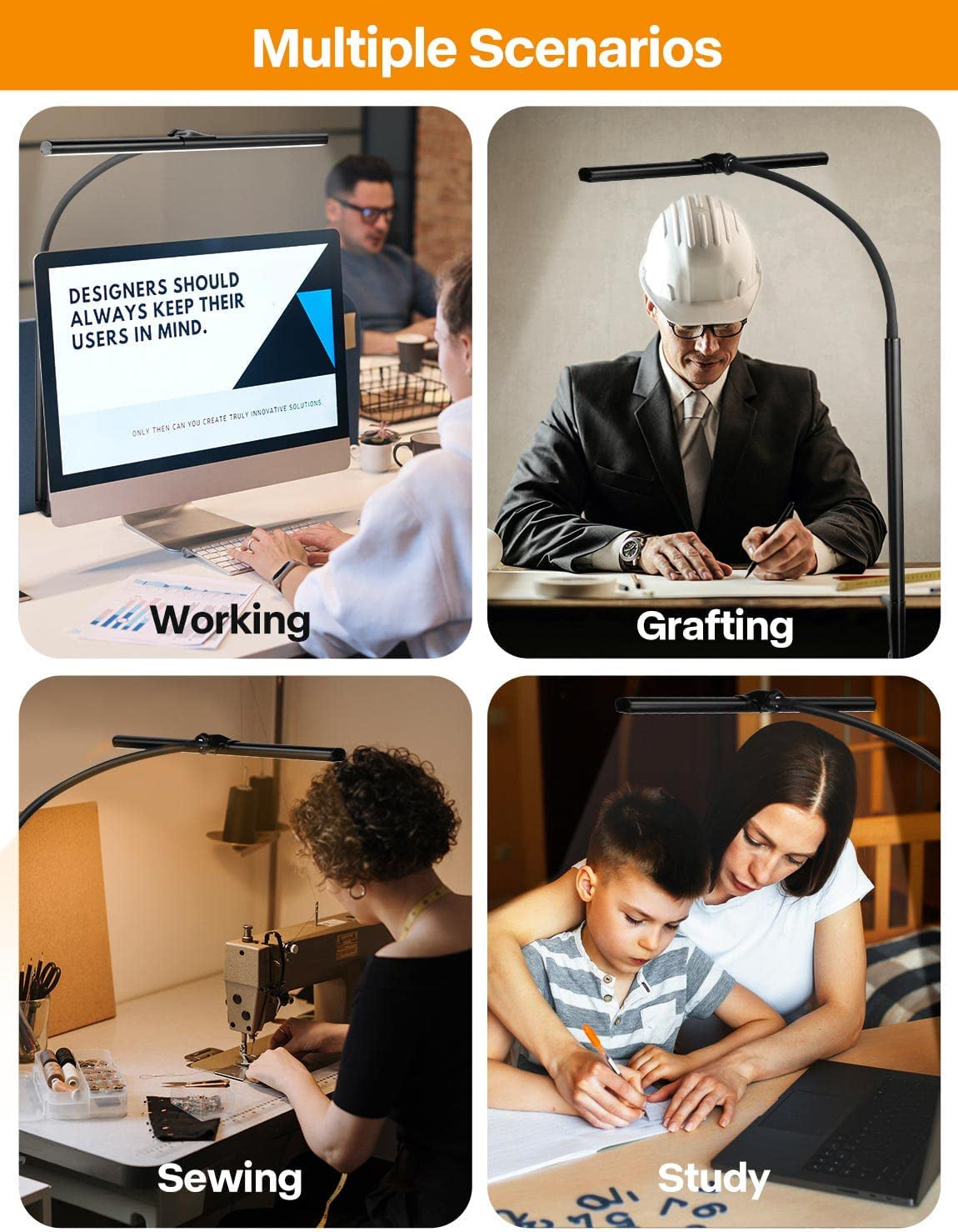 Adjustable LED Desk Lamp with 25 Lighting Modes - Eye-Caring Architect Task Lamp with Flexible Gooseneck Clamp (Black)