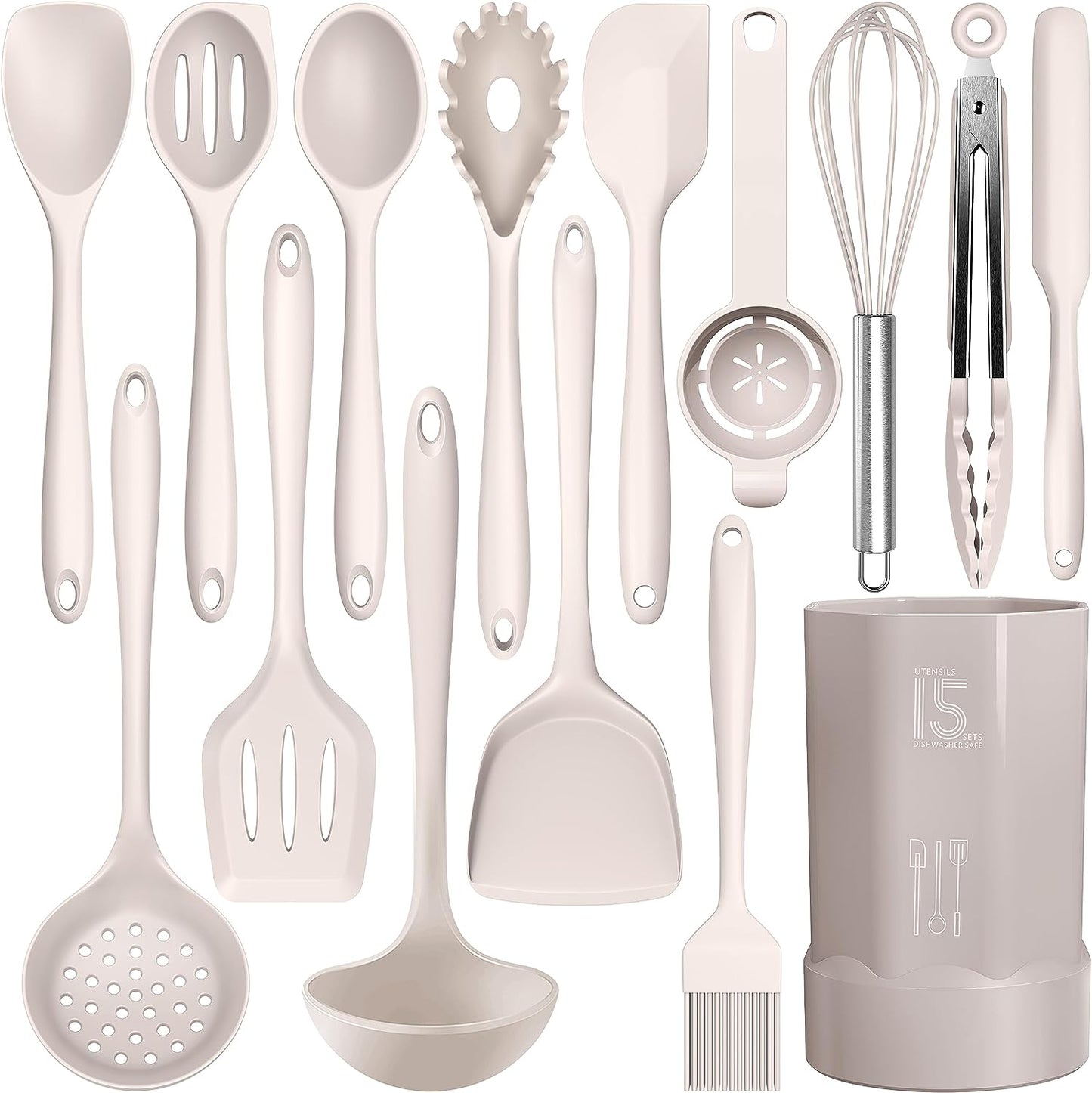 Silicone Kitchen Utensils Set - Heat Resistant Up to 446°F, Includes Turner, Tongs, Spatula, Spoon, Brush, Whisk, Dishwasher Safe and BPA Free