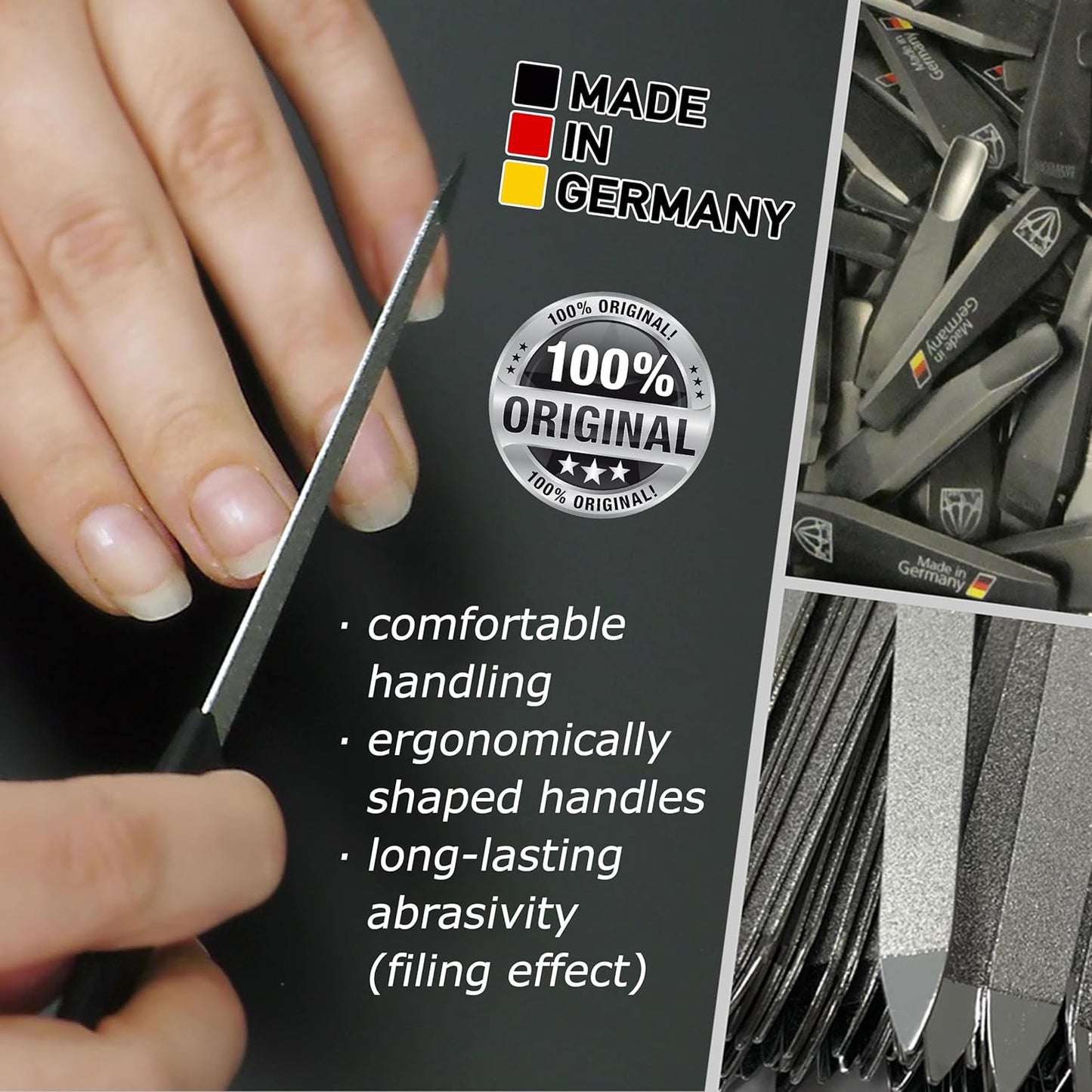 Premium Double-Sided Sapphire Nail File Set (2 Pieces) with 3-Way Nail Buffer (1 Piece) for Professional Manicure and Pedicure Care by 3 Swords, Made in Solingen