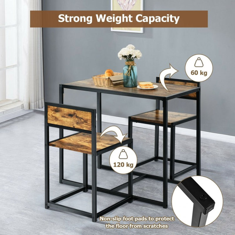 Compact 3-Piece Dining Set with Metal Frame: Table and 2 Chairs for Small Spaces