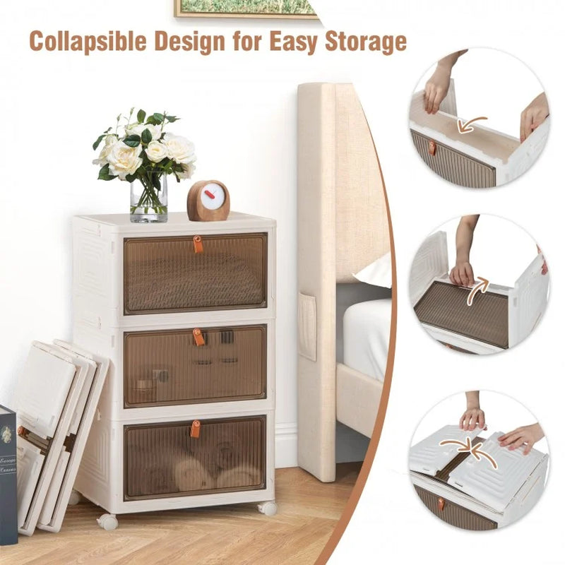 6-Tier Stackable Plastic Storage Bins with Lids and Access Doors