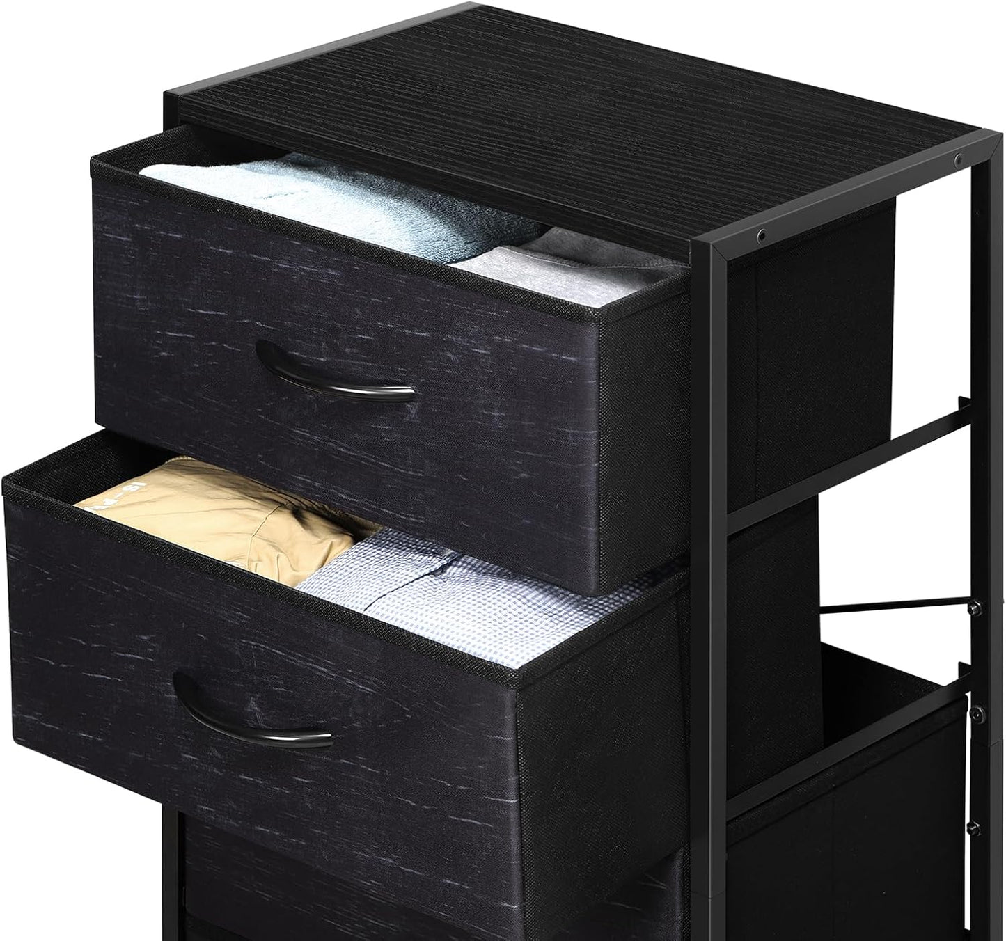 Dresser with 4 Drawers, Fabric Dressers for Bedroom, Small Chest of Drawers, Sturdy Steel Frame & Wood Top, Storage Drawers Tower for Bedroom, Hallway, Entryway, Closets, Oak Black