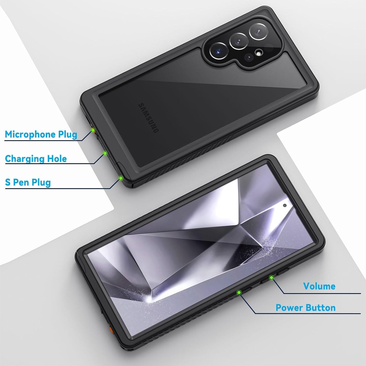 Samsung Galaxy S24 Ultra Case - IP68 Waterproof, Dustproof, Shockproof Protection with Built-In Lens - Screen Protector (Black)