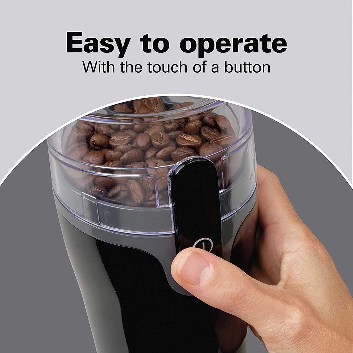 Electric Coffee Grinder with Stainless Steel Blades, Removable Chamber, Ideal for Beans and Spices, Brews up to 12 Cups, Black Finish