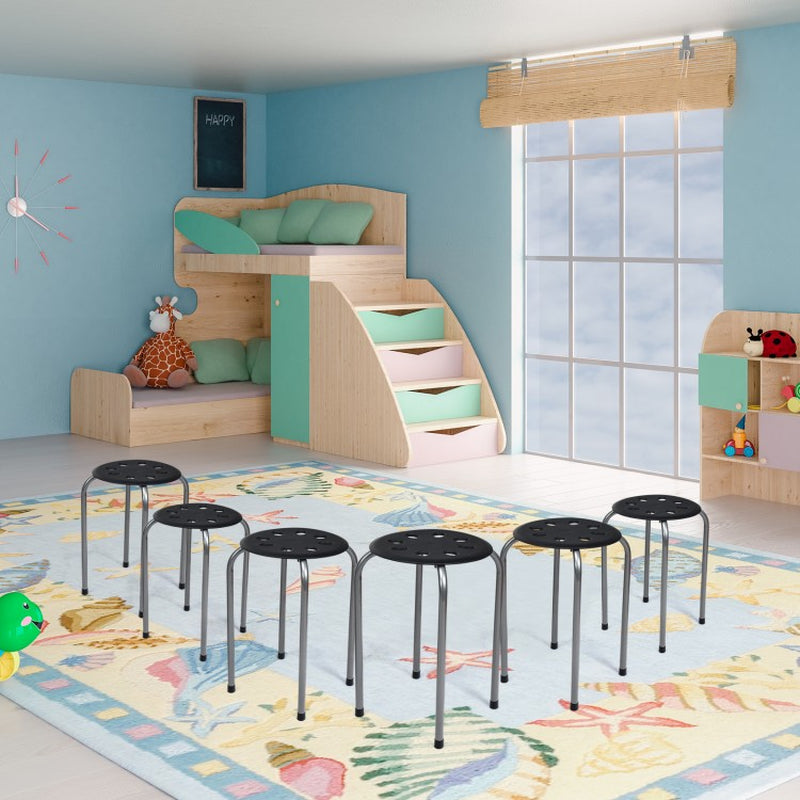 17.5-Inch Set of 6 Portable Plastic Stackable Stools with Metal Frame