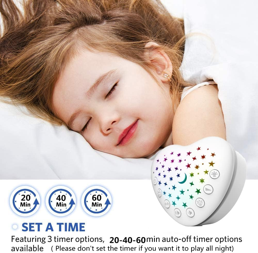 White Noise Machine Baby Sleep Soother - 15 Soothing Sounds, Projector Night Light, Cry Sensor, Rechargeable Battery, Portable Attachment