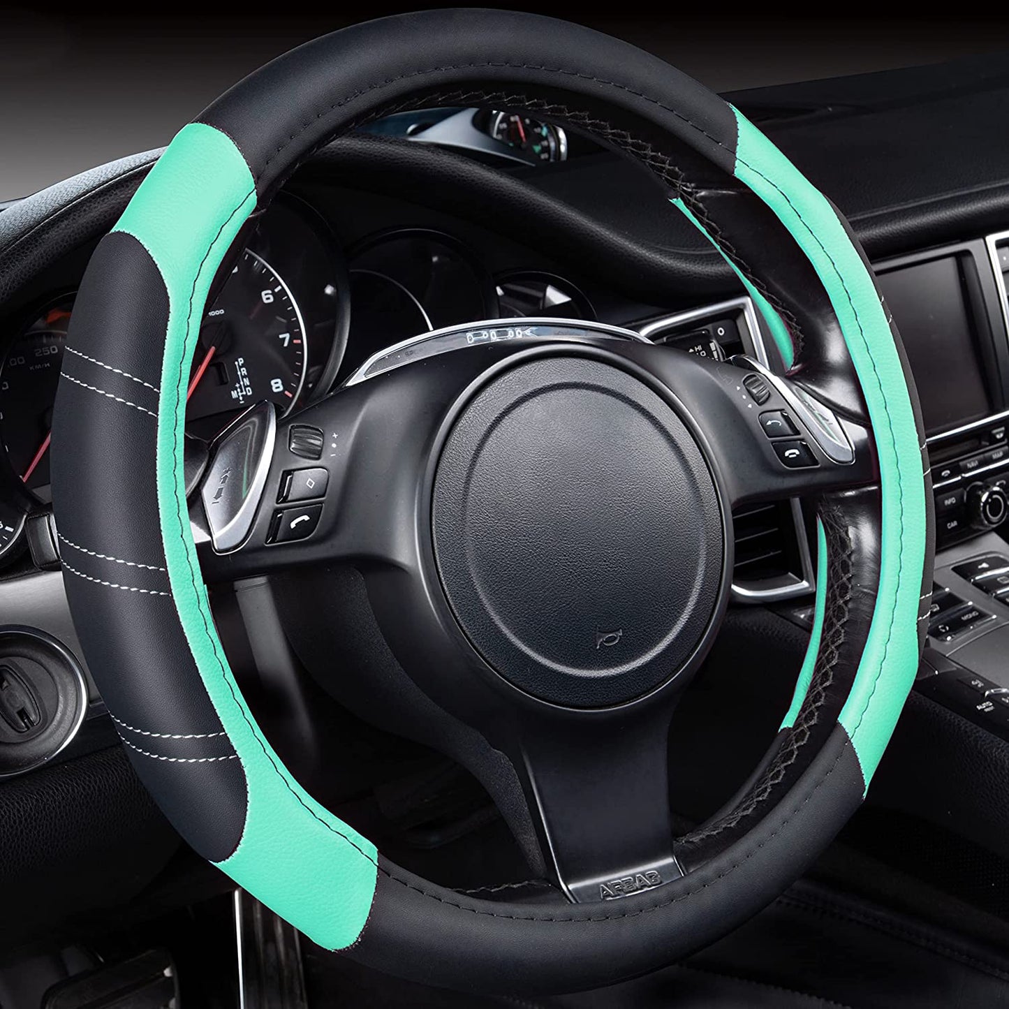 Line Rider Microfiber Leather Sport Steering Wheel Cover - Universal Fit (14.5-15 Inches) - Anti-Slip, Comfortable
