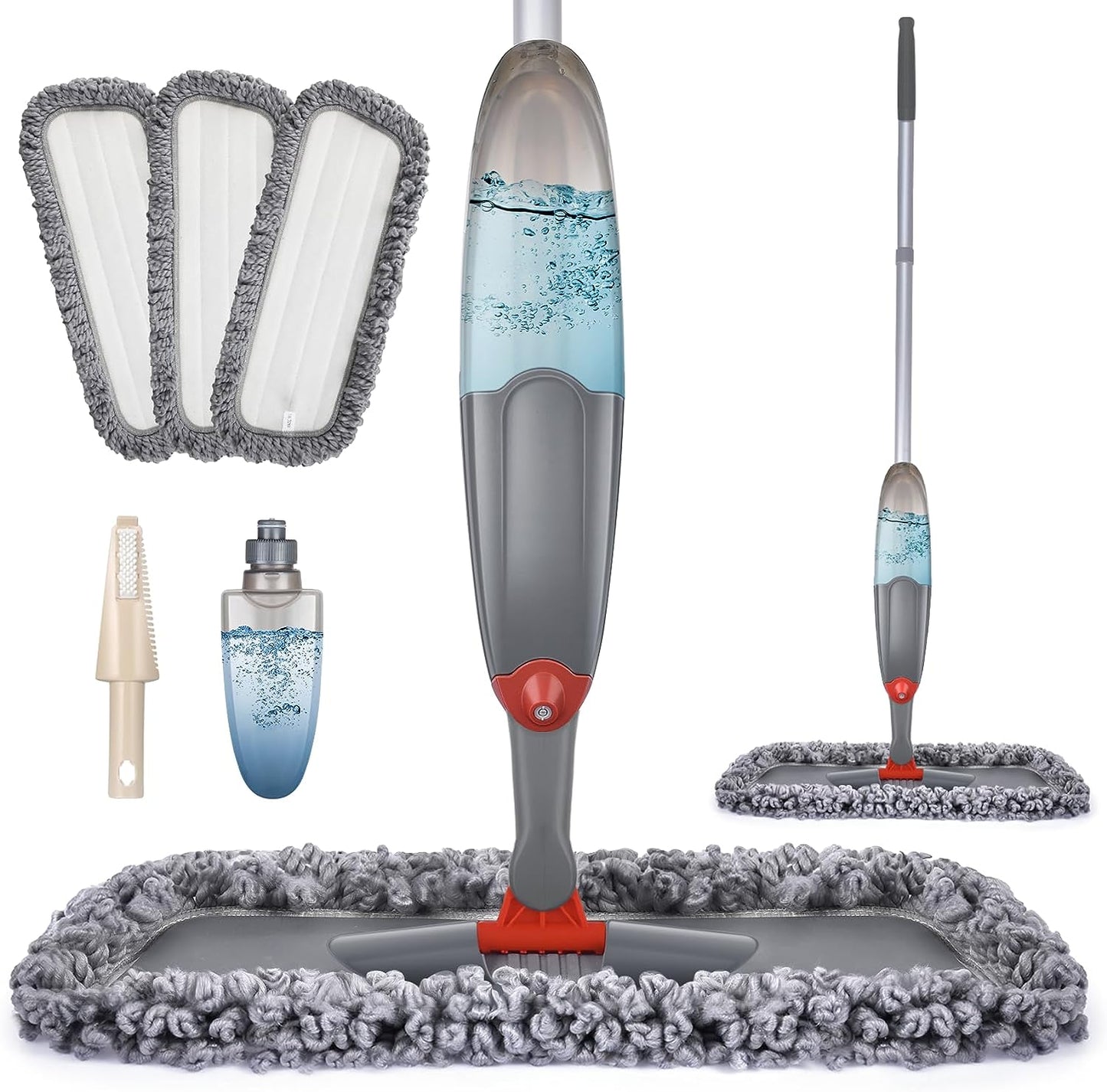 Spray Mop for Floor Cleaning - Microfiber Dry/Wet Mop with 3 Washable Pads & 435ML Refillable Bottle, Ideal for Hardwood, Laminate, and Tile Floors, Gray