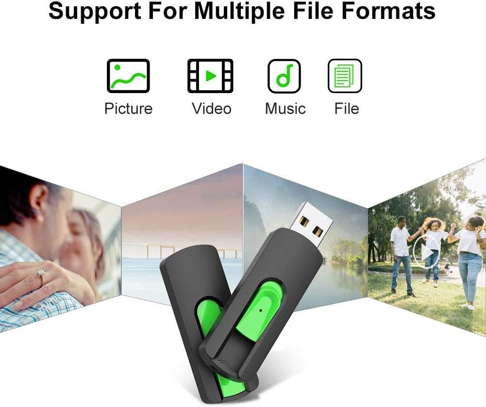 64GB USB 2.0 Flash Drive - Green Memory Stick for Data Storage and Transfer