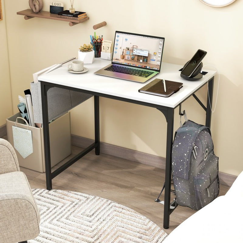 32-Inch Home Office Desk with Integrated Charging Station, Storage Bag, and Headphone Hook