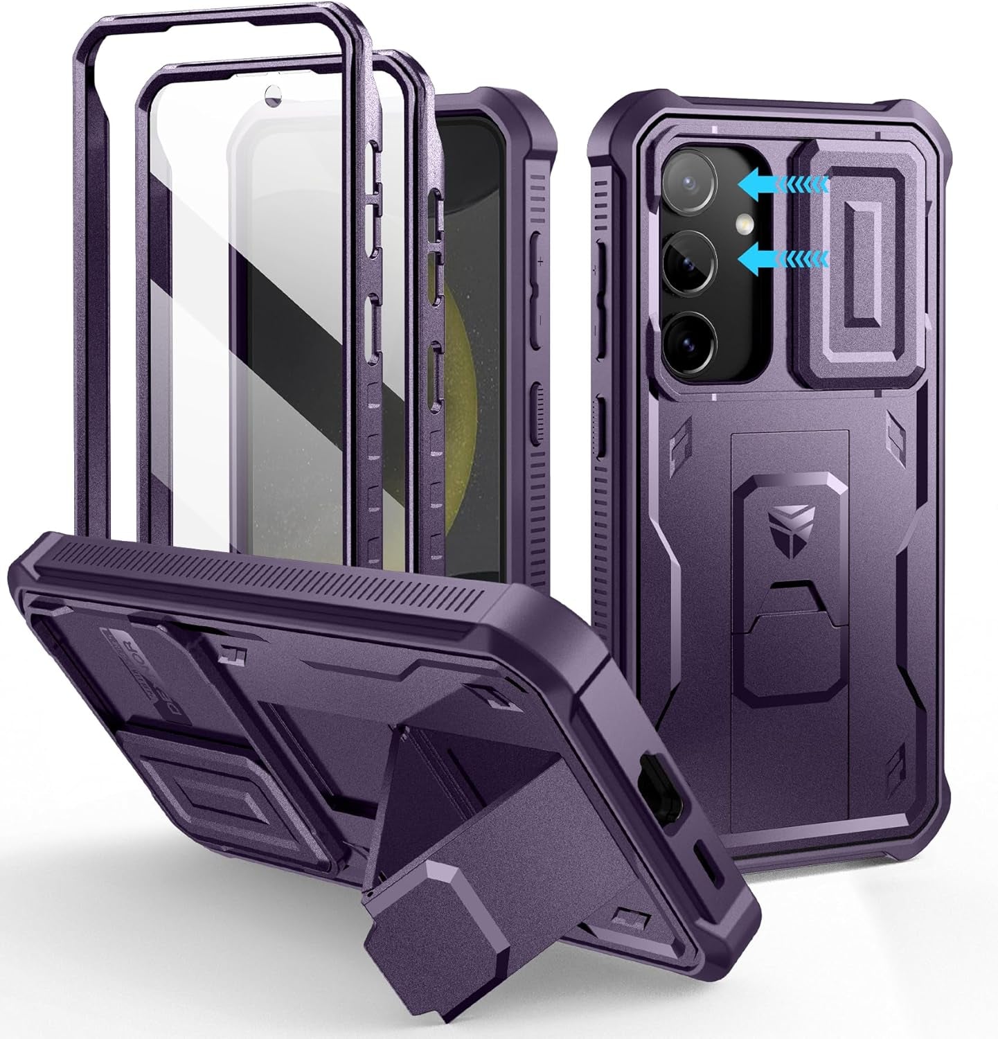 Samsung Galaxy S24 Ultra Heavy-Duty Rugged Case with Built-In Slide Camera Cover, Screen Protector, and Kickstand - Black