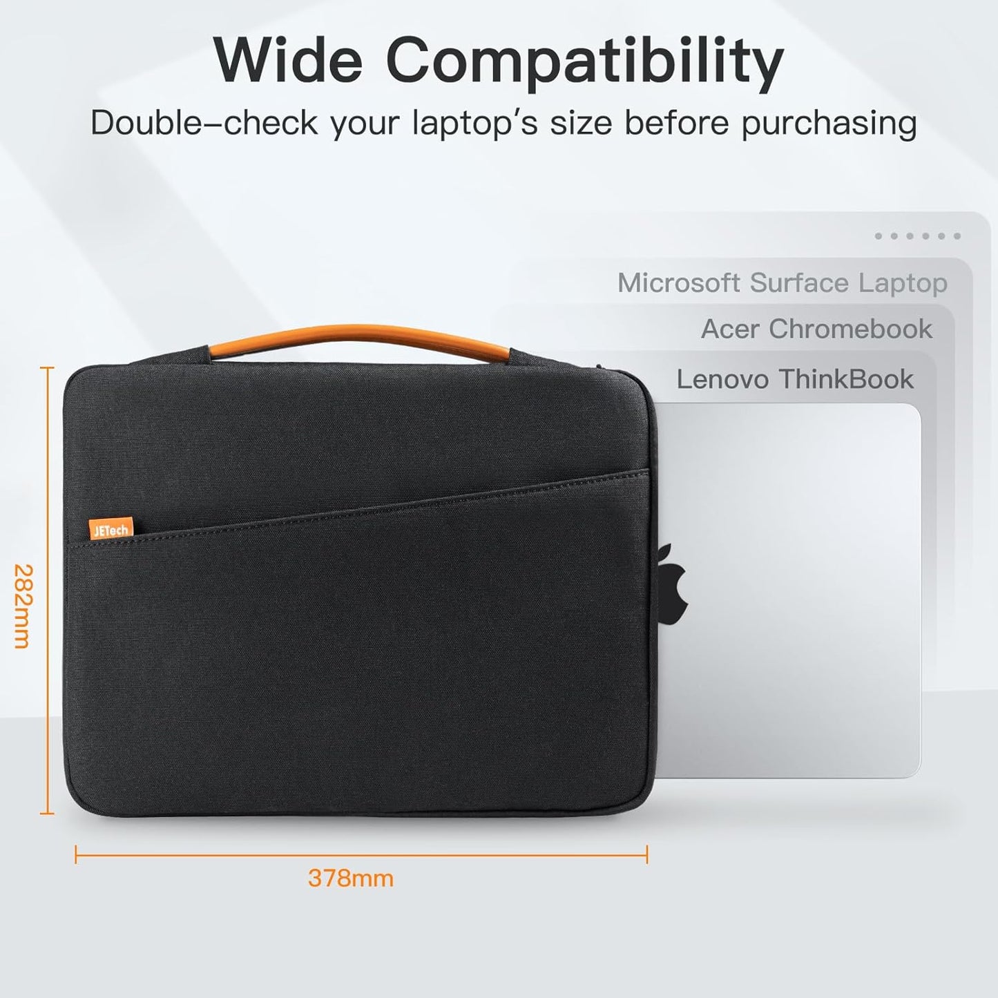 15-Inch Laptop Sleeve, Waterproof Case with Portable Handle and Pocket, Compatible with 15-Inch Notebooks (Black)