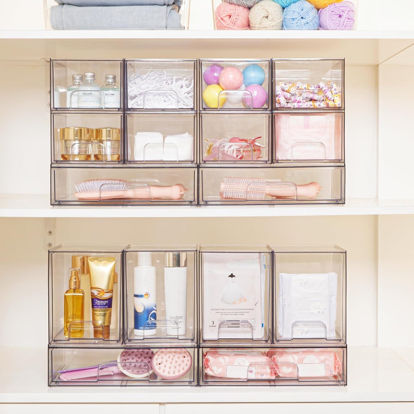 Set of 4 Stackable Clear Acrylic Makeup Organizer Drawers – Versatile Storage Solutions