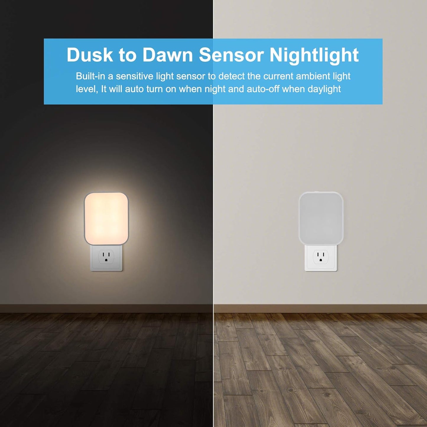 ETL Certified Plug-In LED Night Light Set, 4-Pack with Adjustable Soft and Cool White Lighting, Dusk to Dawn Sensor for Bedroom, Bathroom, Stairway, and Hallways
