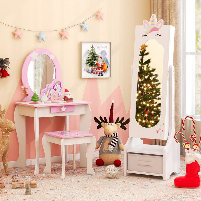 Children's Jewelry Cabinet with Full-Length Mirror for Bedrooms and Playrooms