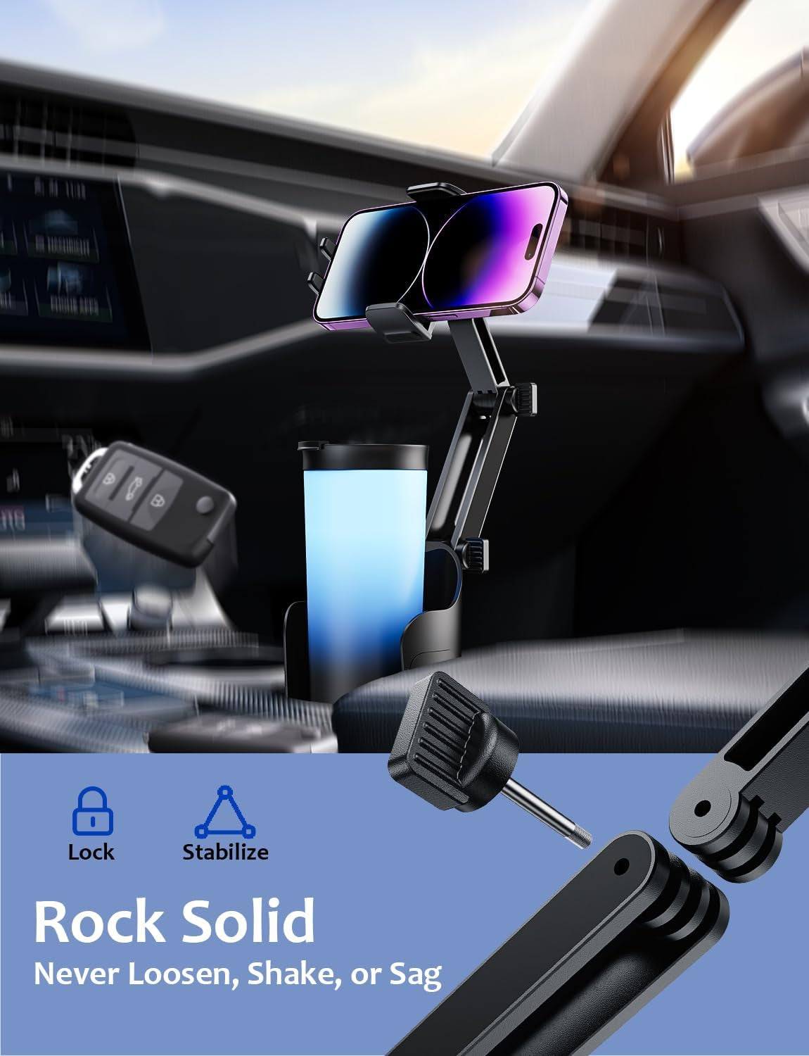 Adjustable 2-in-1 Cup Holder Phone Mount for Car - Universal Cradle for iPhone, Samsung, Google, and All Smartphones (Black)