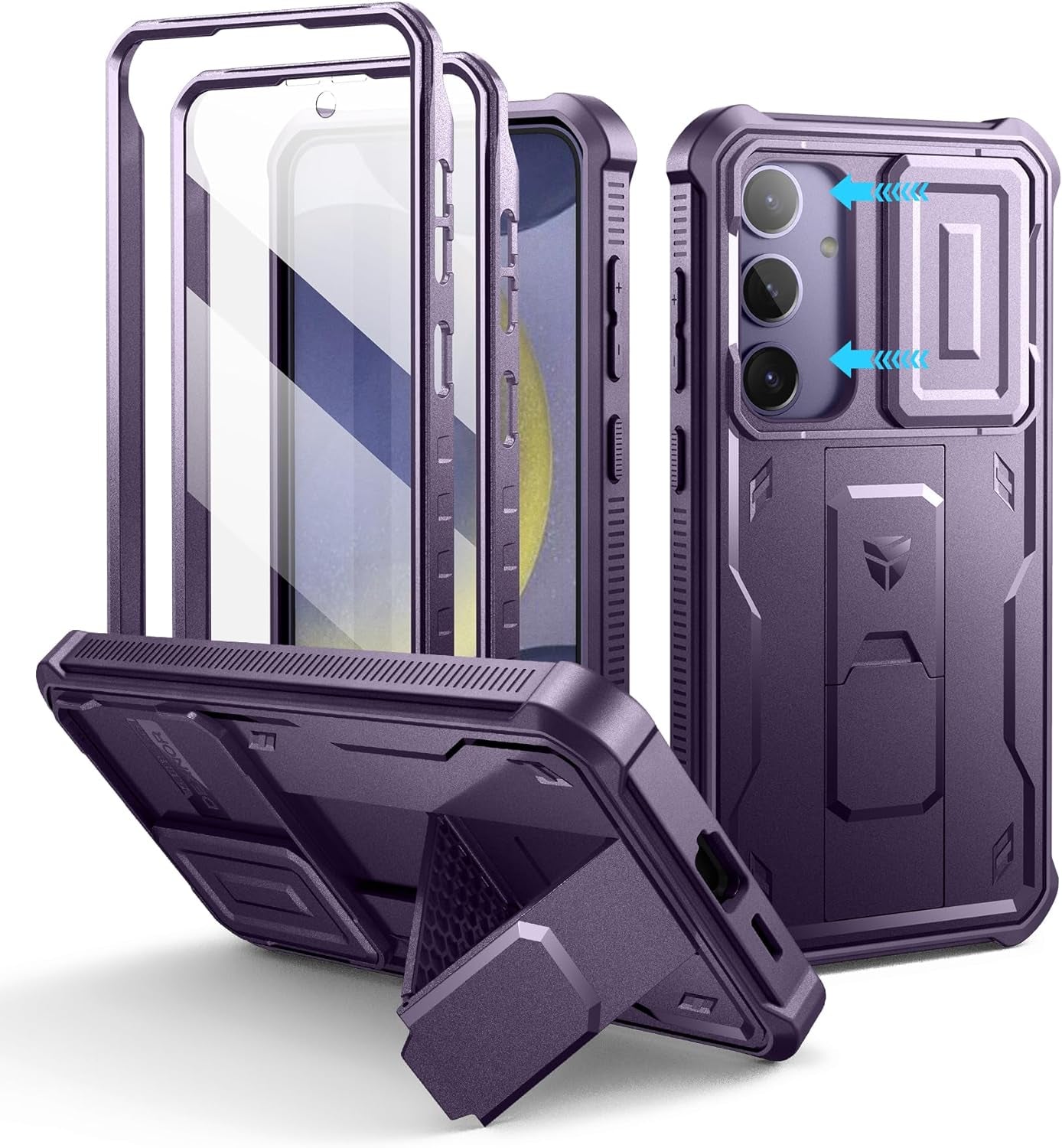 Samsung Galaxy S24 Ultra Heavy-Duty Rugged Case with Built-In Slide Camera Cover, Screen Protector, and Kickstand - Black