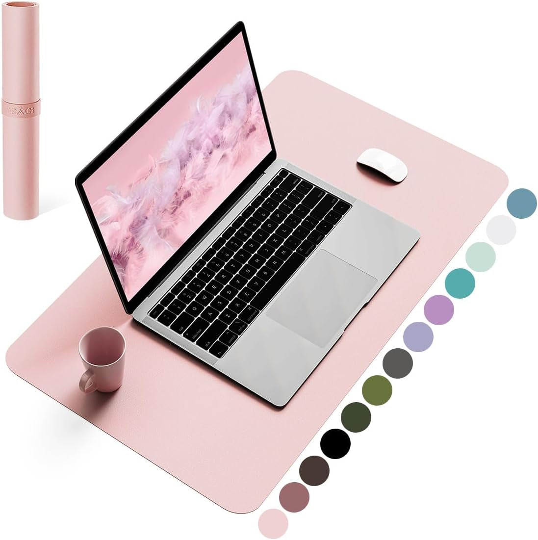 Non-Slip Waterproof PVC Leather Desk Pad, Ultra-Thin Large Mouse Pad, Easy-Clean Writing Mat (Olive Green, 31.5" x 15.7")