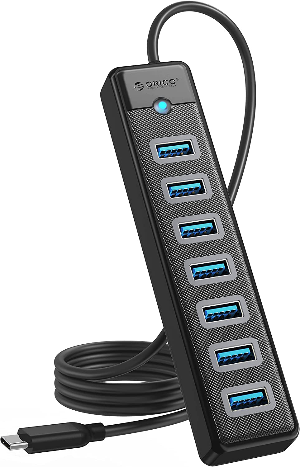 7-Port USB 3.0 Hub with 3.28Ft Extension Cable, 5Gbps High-Speed Data Transfer USB Splitter for Laptops, PCs, Flash Drives, Printers, Mobile HDDs