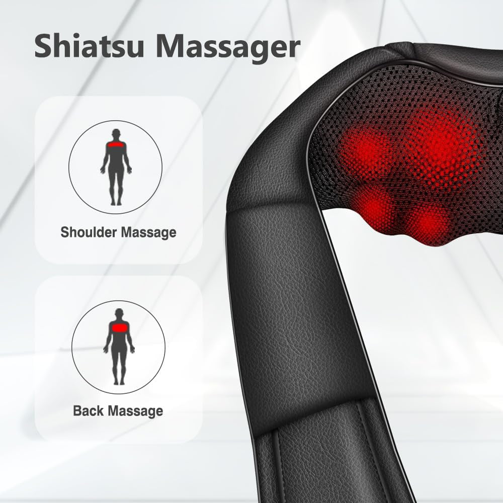 Neck and Shoulder Massager with Heat - Electric Deep Tissue 4D Kneading Massage for Home, Office, and Car