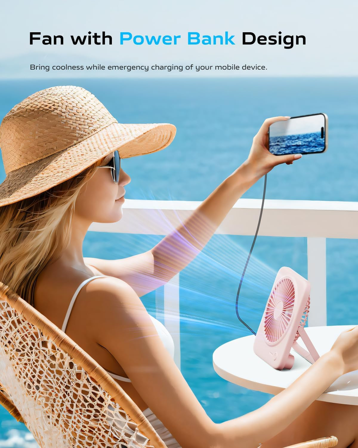 Portable Rechargeable Desk Fan with 4000mAh USB Battery, Silent Foldable Design, 4 Speed Settings, and Power Bank Functionality
