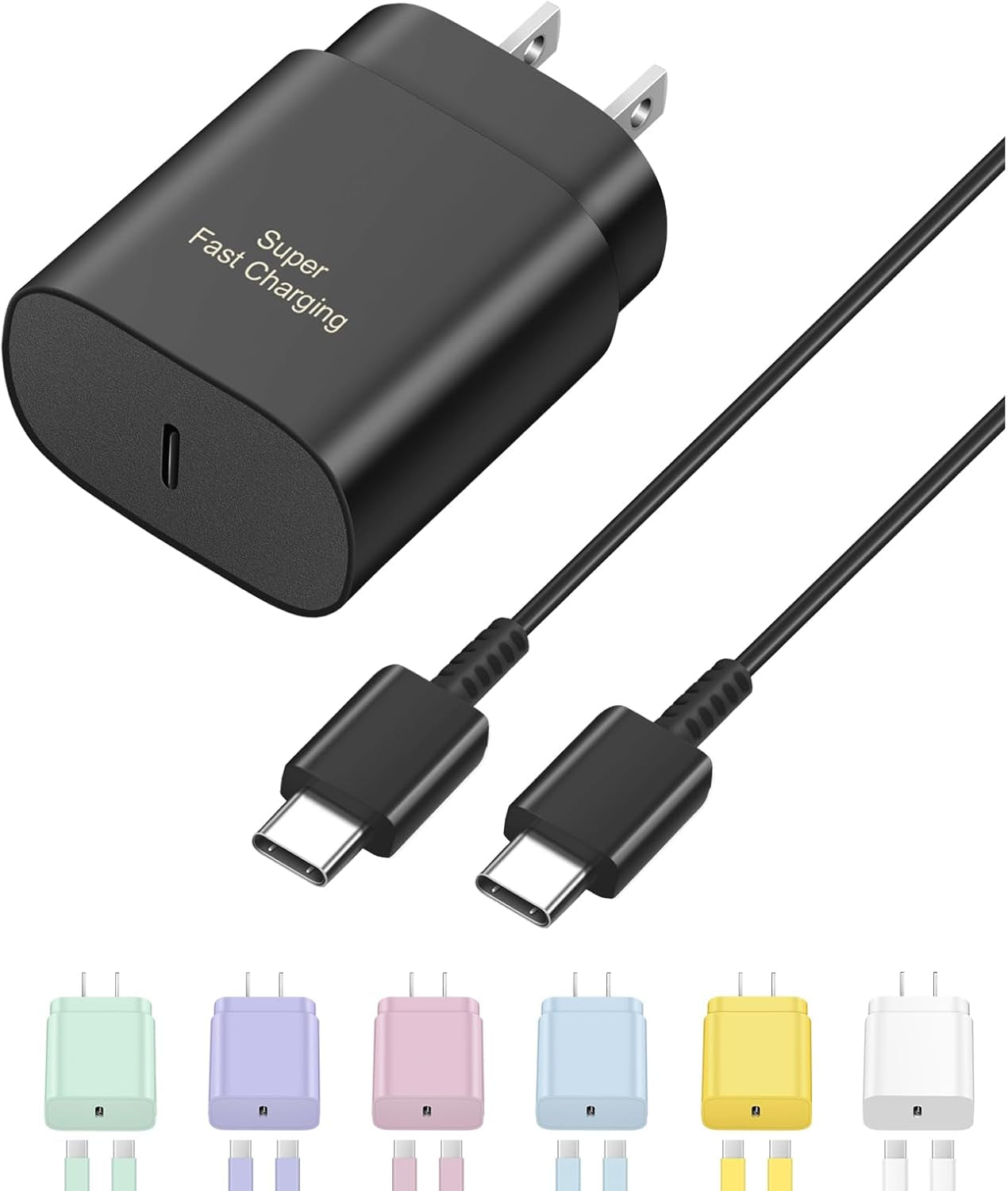 USB C Fast Charger - 25W Type C Wall Charger with 6Ft USB C to C Cable for Galaxy S24, S23, S22, S21, S20 Ultra, S10, S9, Note 20, 10, 9