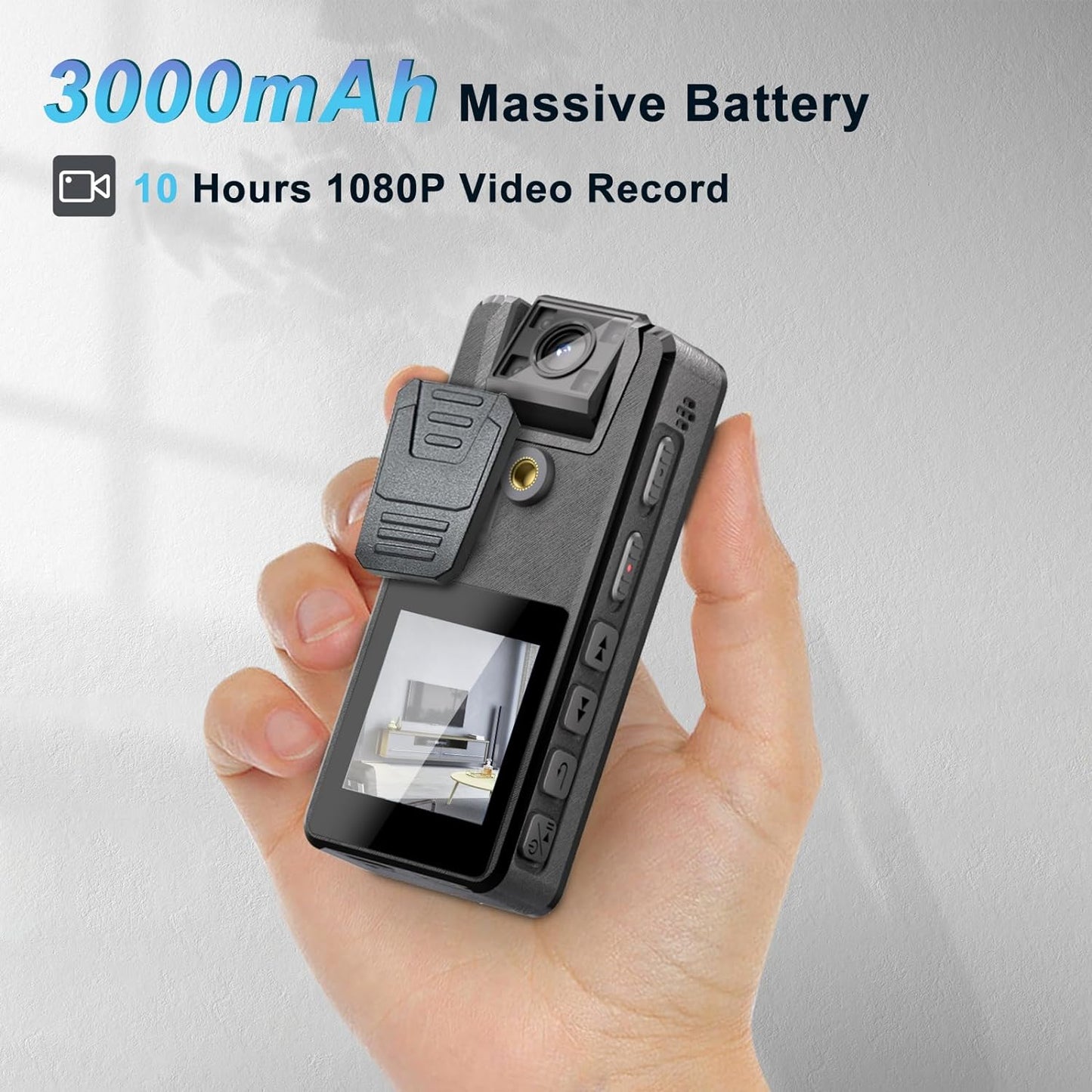 64GB Body Camera - 1296P Resolution, 3000mAh Battery, IR Night Vision, 180° Rotatable Lens, and Dual Clips s