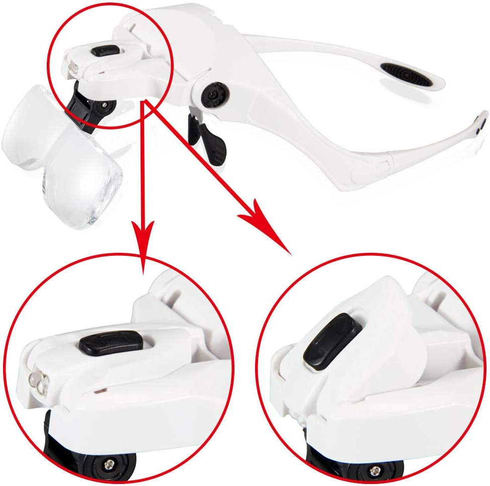 Lighted Head-Mounted Magnifying Glasses with Adjustable Headstrap-Precision Work, Jewelry, Watch Repair, Arts & Crafts, Reading