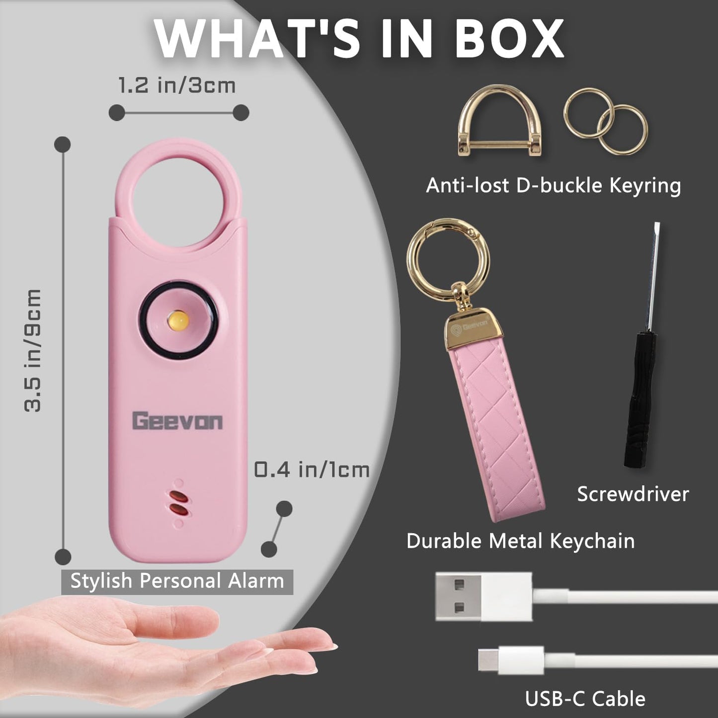Personal Safety Alarm Set - Women - 135DB Loud Siren with LED Strobe Light, Rechargeable (Mint & Pink)