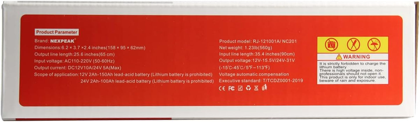 10-Amp Car Battery Charger, Smart Trickle Charger Fully Automatic 12V 24V Battery Charger Maintainer W/Temp Compensation