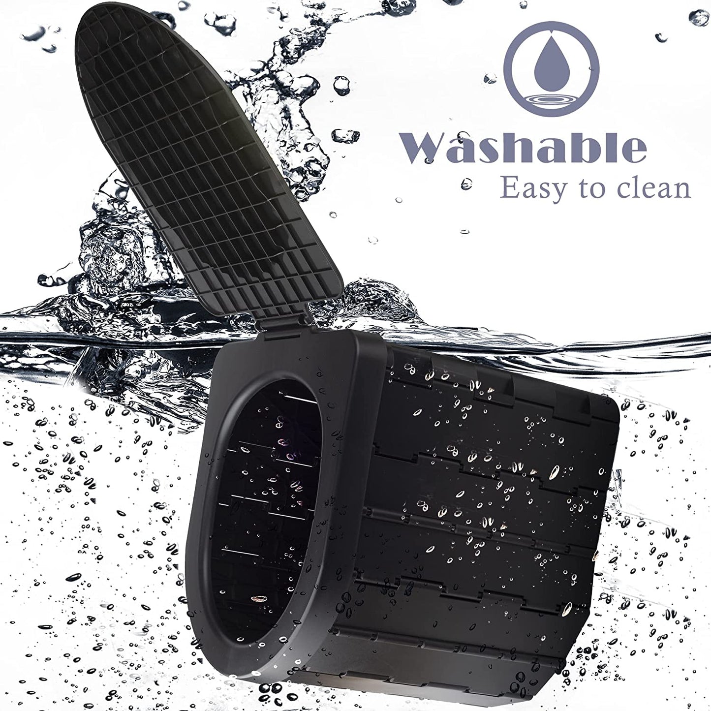 Portable Outdoor Toilet - Collapsible Camping and Fishing Toilet Bucket (Black)