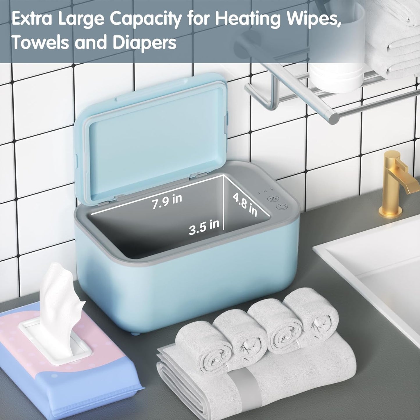 Baby Wipe Warmer - Wet Wipes Dispenser with 3-Step Temperature Control and Large Capacity Storage