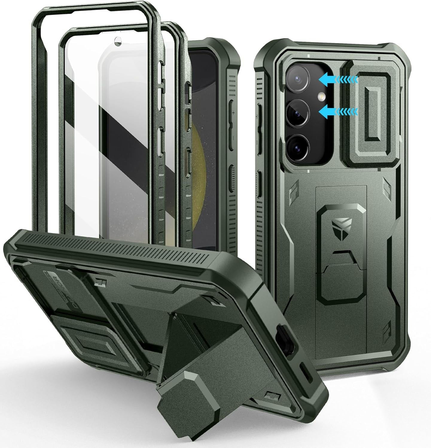 Samsung Galaxy S24 Ultra Heavy-Duty Rugged Case with Built-In Slide Camera Cover, Screen Protector, and Kickstand - Black