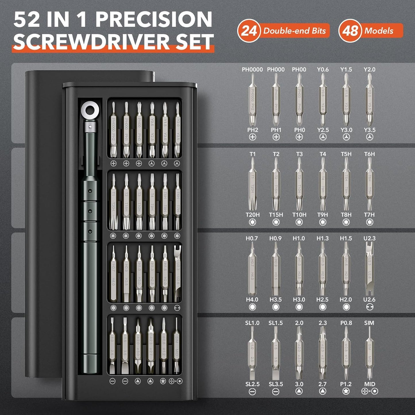 52-Piece Precision Screwdriver Set - Magnetic Mini Repair Tool Kit - Electronics, Eyeglasses, Watches, Ring Doorbells, Laptops, and Gaming Consoles - Ideal Gift for Him