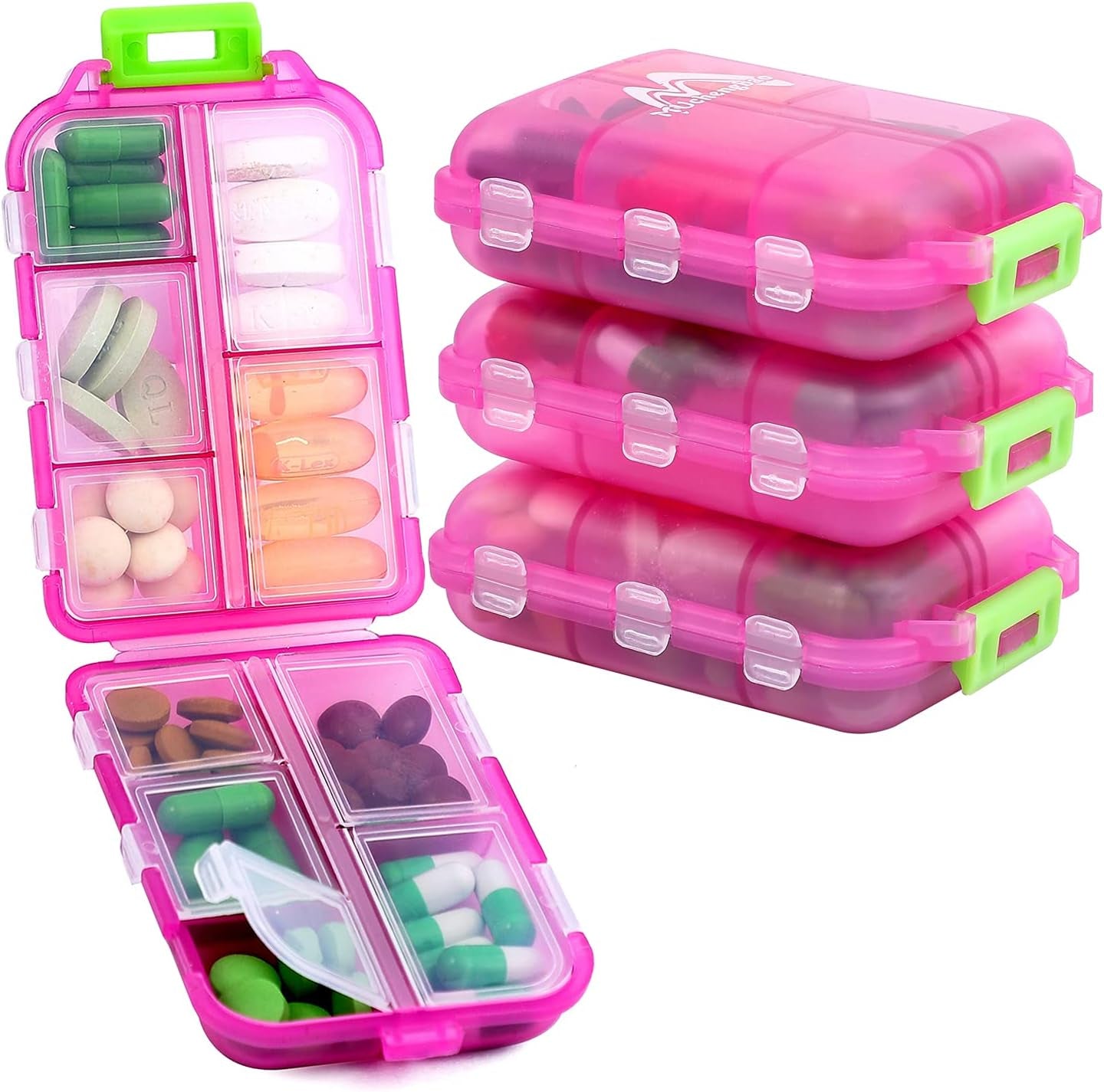 4 Pack Pill Case Portable Small Weekly Travel Pill Organizer Portable Pocket Pill Box Dispenser for Purse Vitamin Fish Oil Compartments Container Medicine Box by