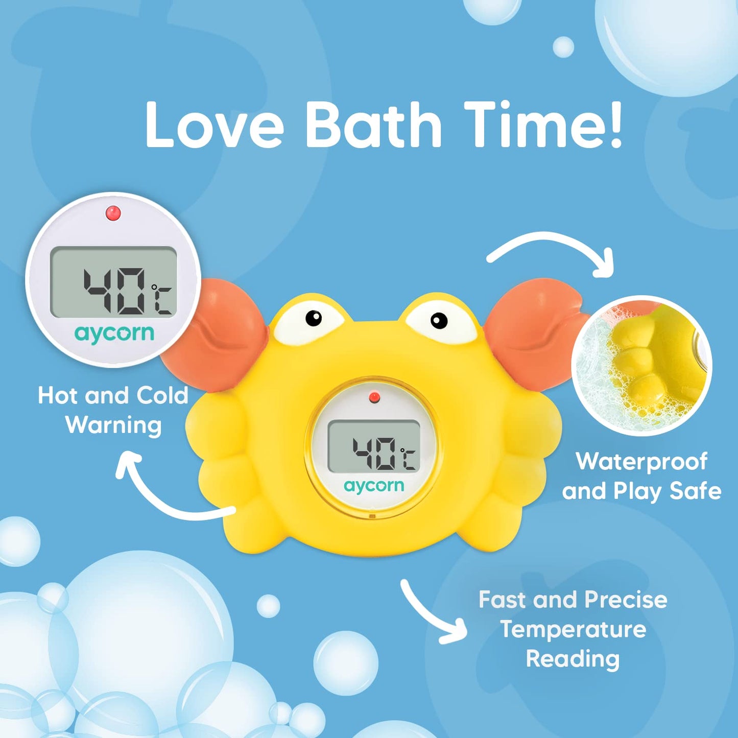 Digital Baby Bath Thermometer for Safety - Celsius Water, Room Temperature Monitor - LED Display, Floating Infant Bath Toy