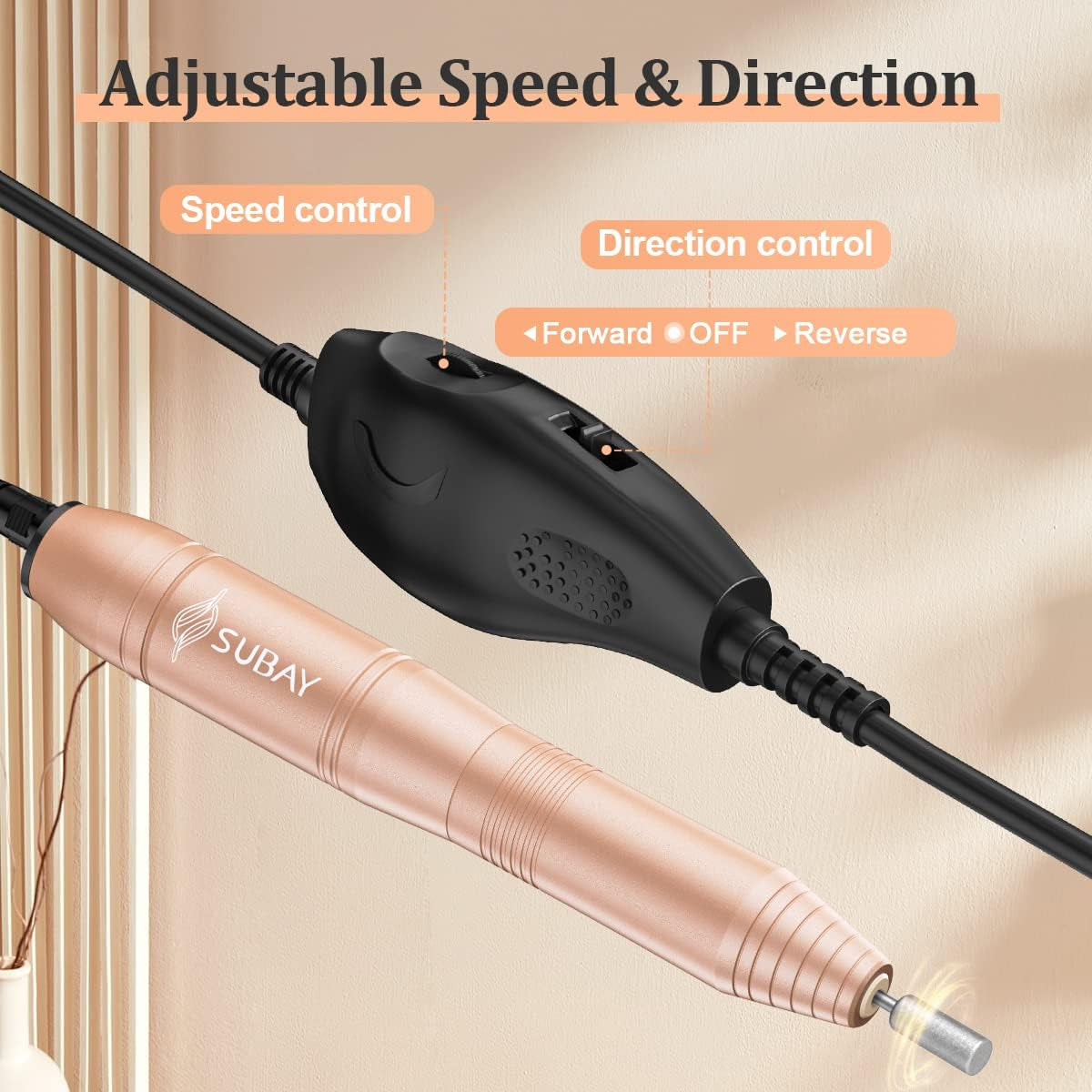 Portable Electric Nail Drill Machine with 11 Nail Drill Bits and 26 Sanding Bands for Acrylic, Gel, and Dip Powder Nails - Ideal for Salon and Home Use, Gold