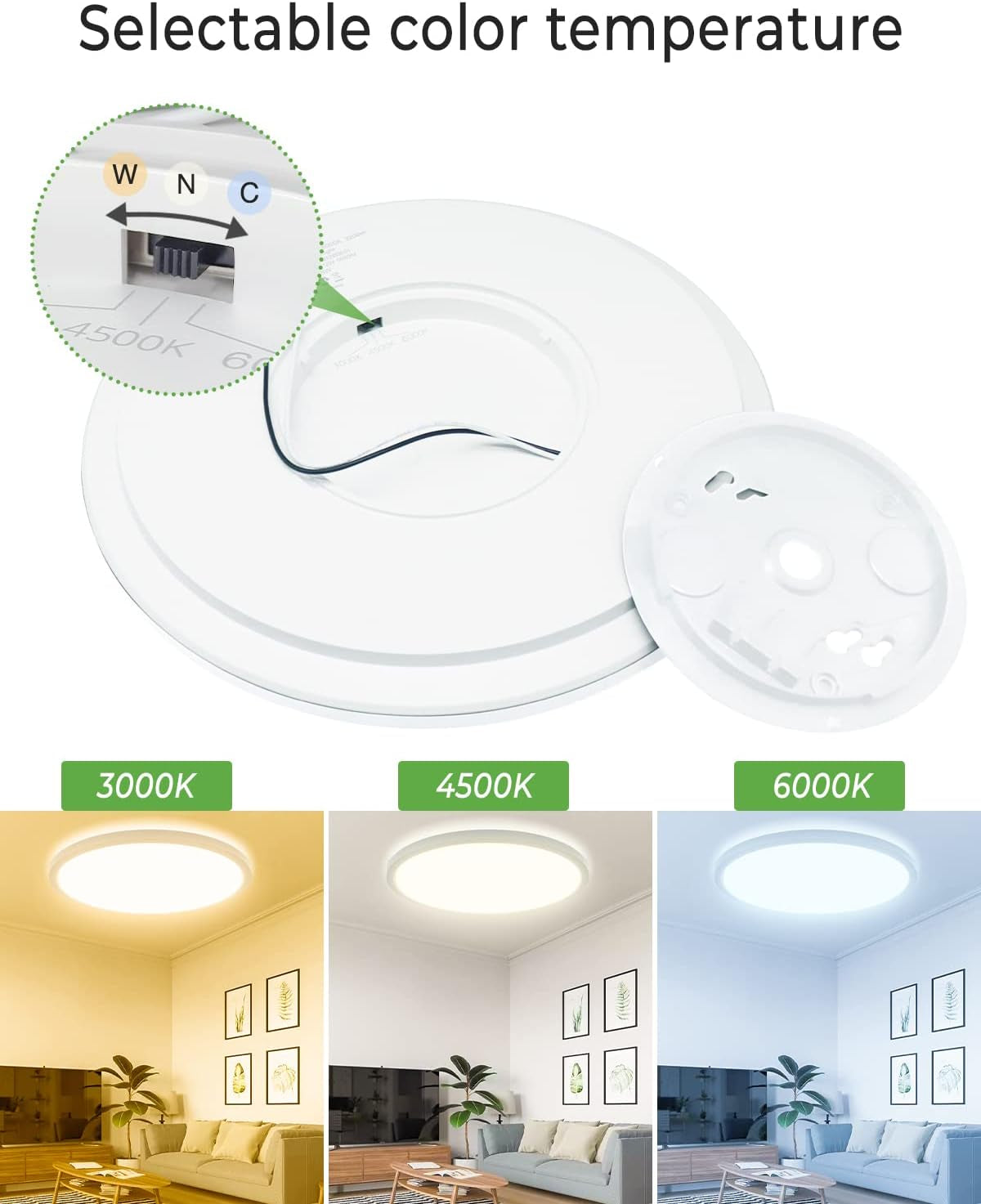 12-Inch LED Flush Mount Ceiling Light Fixture, 28W 3200Lm Adjustable Color Temperature (3000K/4500K/6000K) for Bedroom, Kitchen, and Dining Room (White)