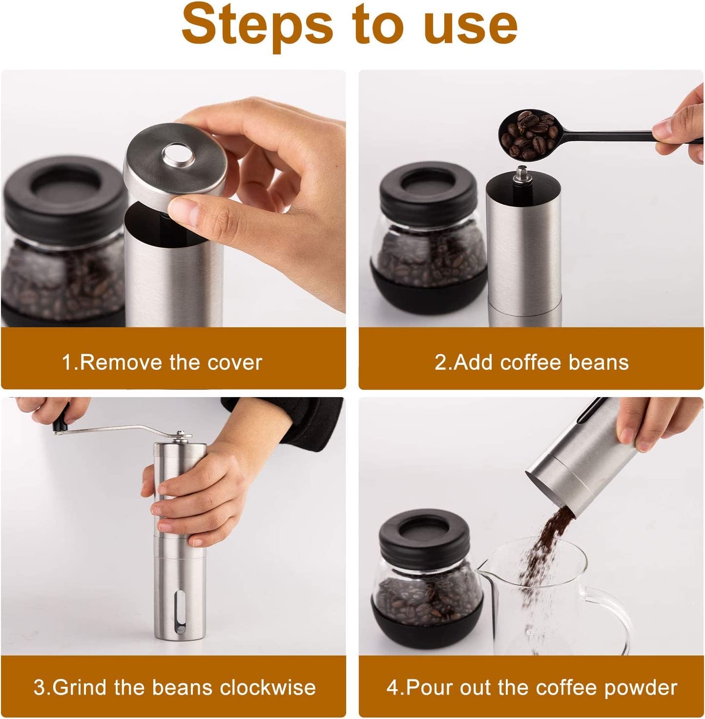 Stainless Steel Manual Coffee Bean Grinder with Ceramic Burr for Aeropress, Drip Coffee, Espresso, French Press, and Turkish Brew