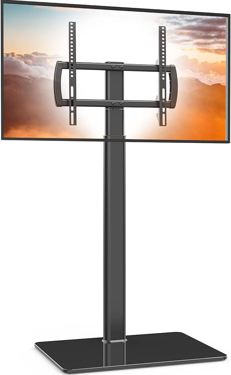 Universal Floor TV Stand with Mount - 80-Degree Swivel, Height Adjustable for 27 to 65 Inch TVs with 2 Shelves